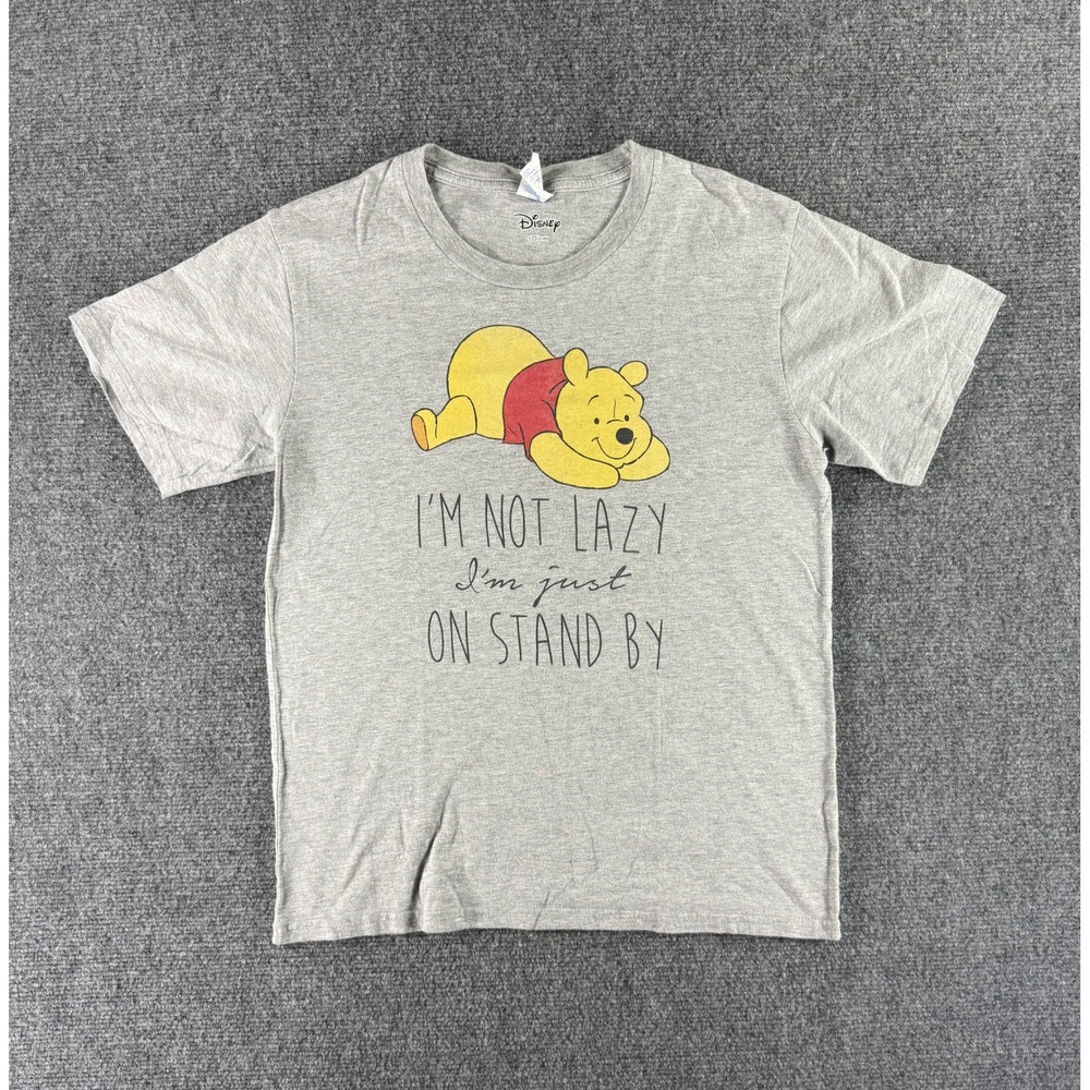 Disney Winnie the Pooh Gray Graphic T-Shirt Im Not Lazy On Stand By Youth L